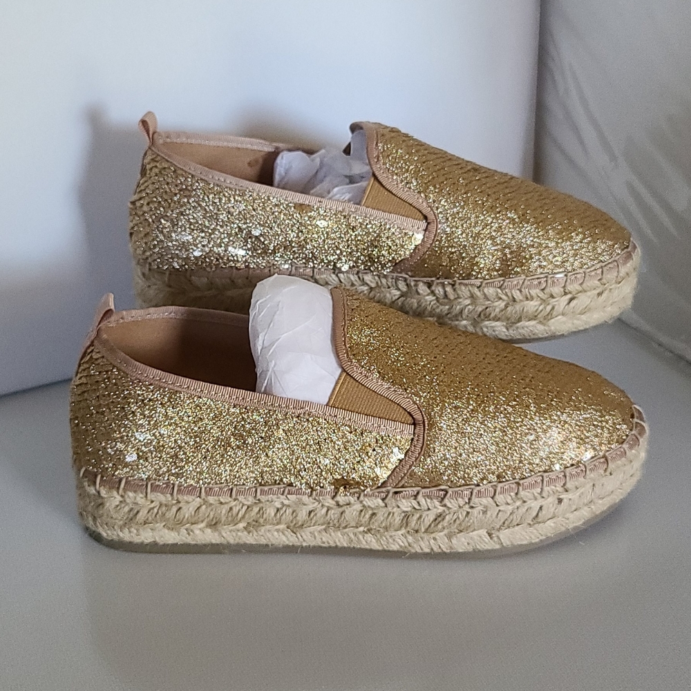 STEVE MADDEN Gold Sequence Espadrille Shoes